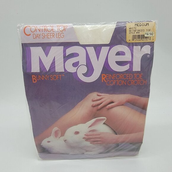 NEW NOS Vintage Mayer Bunny Soft Pantyhose Medium White Control Top Easter Bunny - Picture 1 of 6
